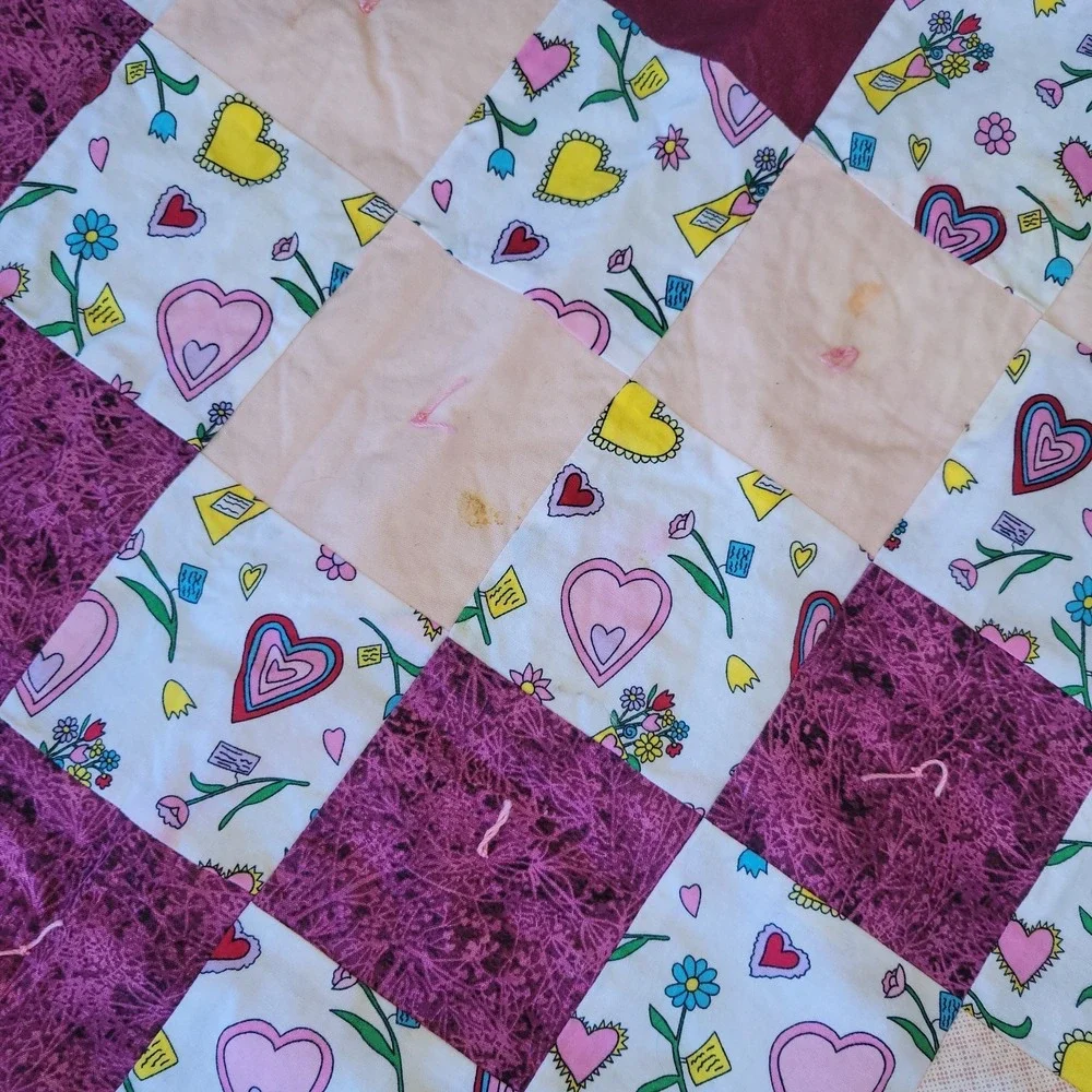 COUNTRY COTTTAGE GARDEN OF PINK FLOWERS & FUSCIA PATCHWORK THROW QUILT Handmade